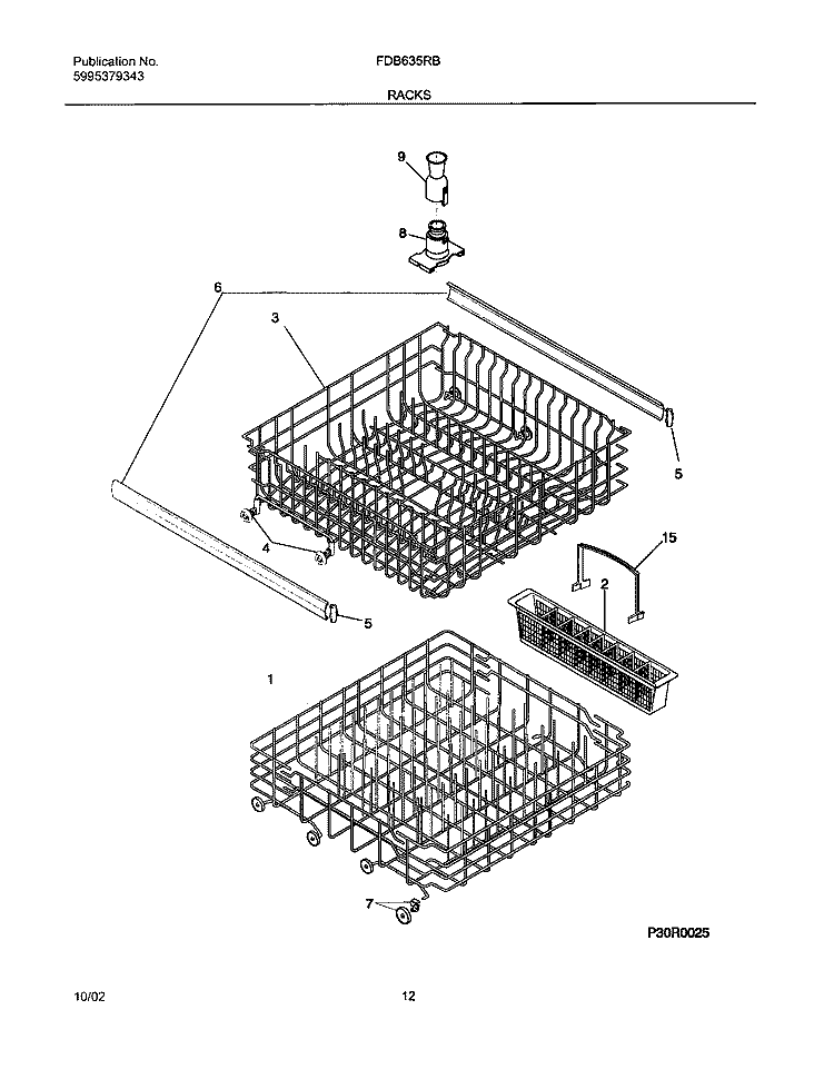 RACKS Diagram and Parts List for FDB635RBS1  Frigidaire Dishwasher