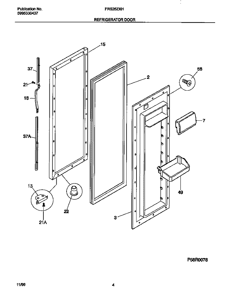 REFRIGERATOR DOOR Diagram and Parts List for FRS26ZXHD1  Frigidaire Refrigerator