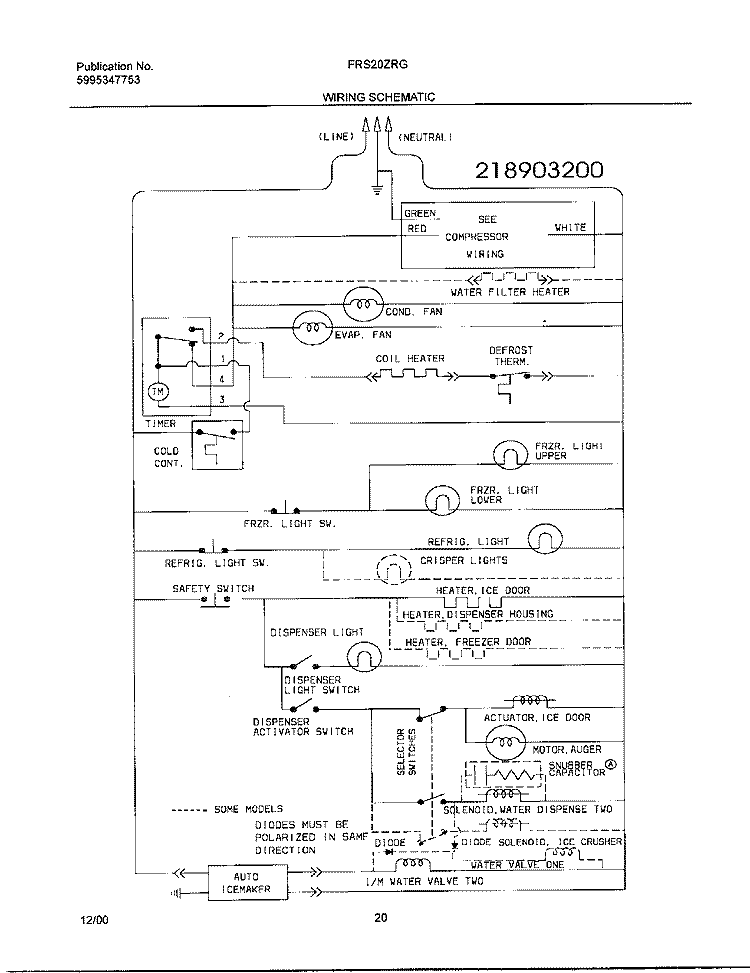 WIRING SCHEMATIC Diagram and Parts List for FRS20ZRGWA  Frigidaire Refrigerator