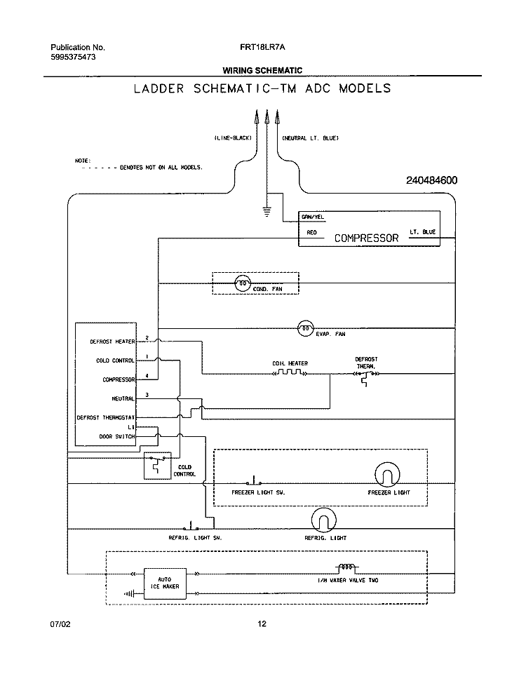WIRING SCHEMATIC Diagram and Parts List for FRT18LR7AQ4  Frigidaire Refrigerator