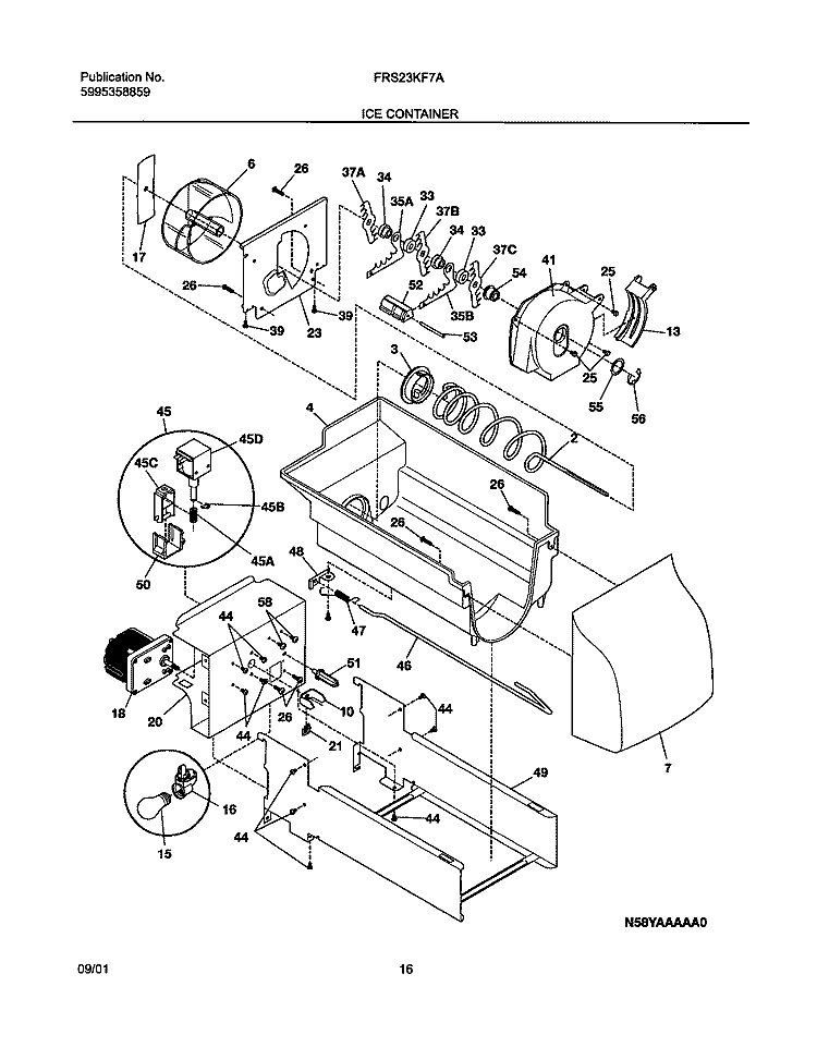 ICE CONTAINER Diagram and Parts List for FRS23KF7AB2  Frigidaire Refrigerator
