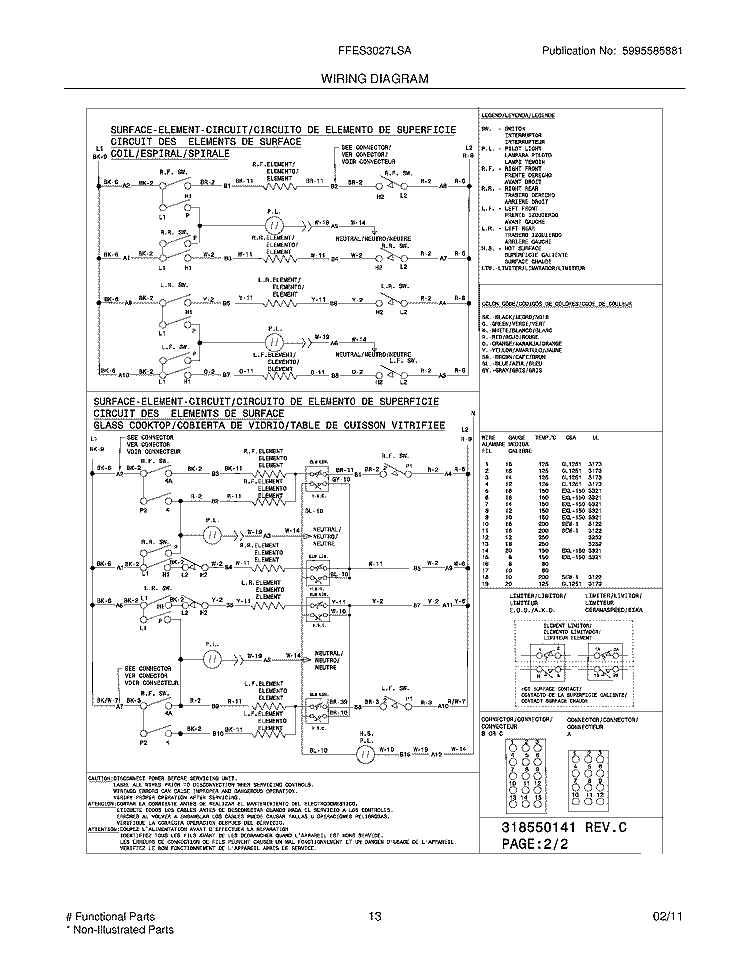 WIRING DIAGRAM Diagram and Parts List for FFES3027LSA  Frigidaire Range