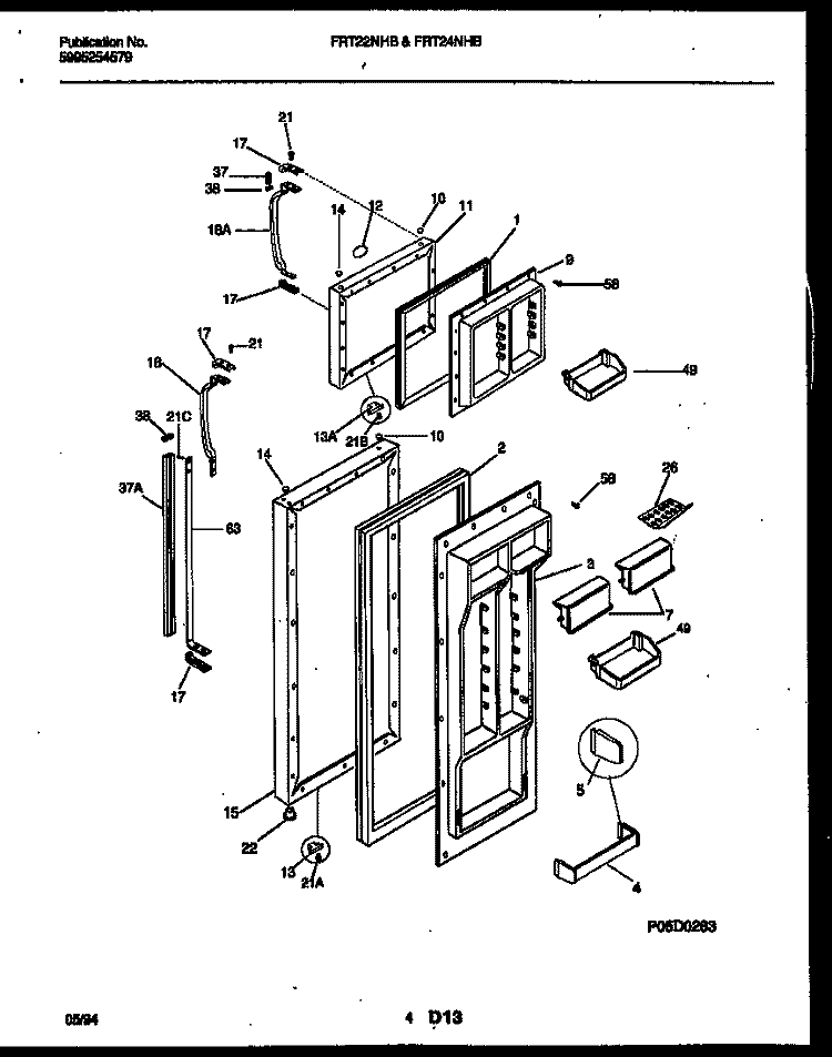 REFRIGERATOR DOOR PARTS Diagram and Parts List for FRT24NHBW0  Frigidaire Refrigerator