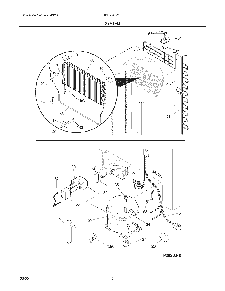 SYSTEM Diagram and Parts List for GDR22CWL5  Frigidaire Refrigerator