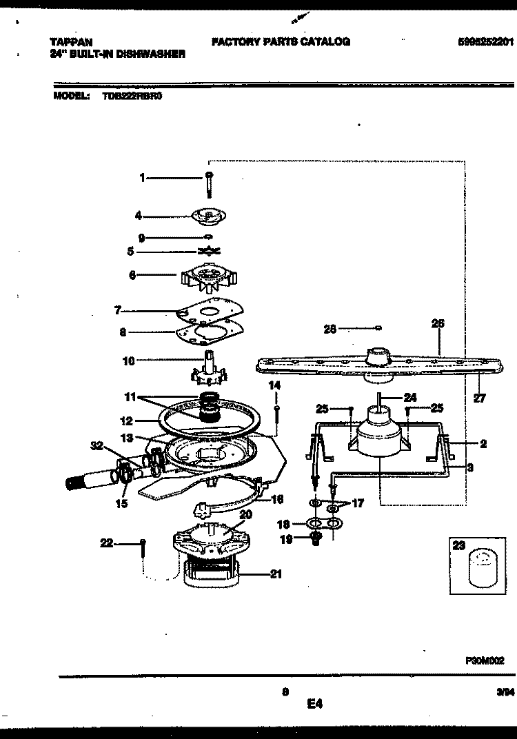 MOTOR PUMP PARTS Diagram and Parts List for TDB222RBR0  Tappan Dishwasher