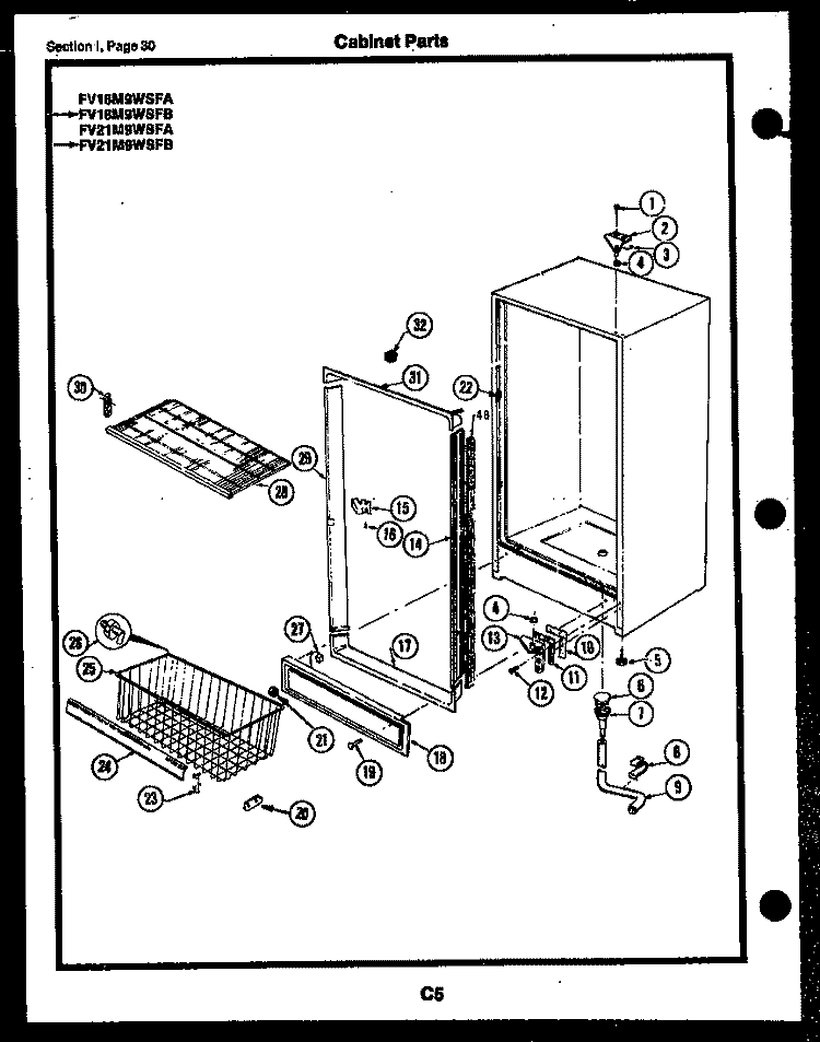 CABINET PARTS Diagram and Parts List for FV10M2WSFA  Frigidaire Freezer
