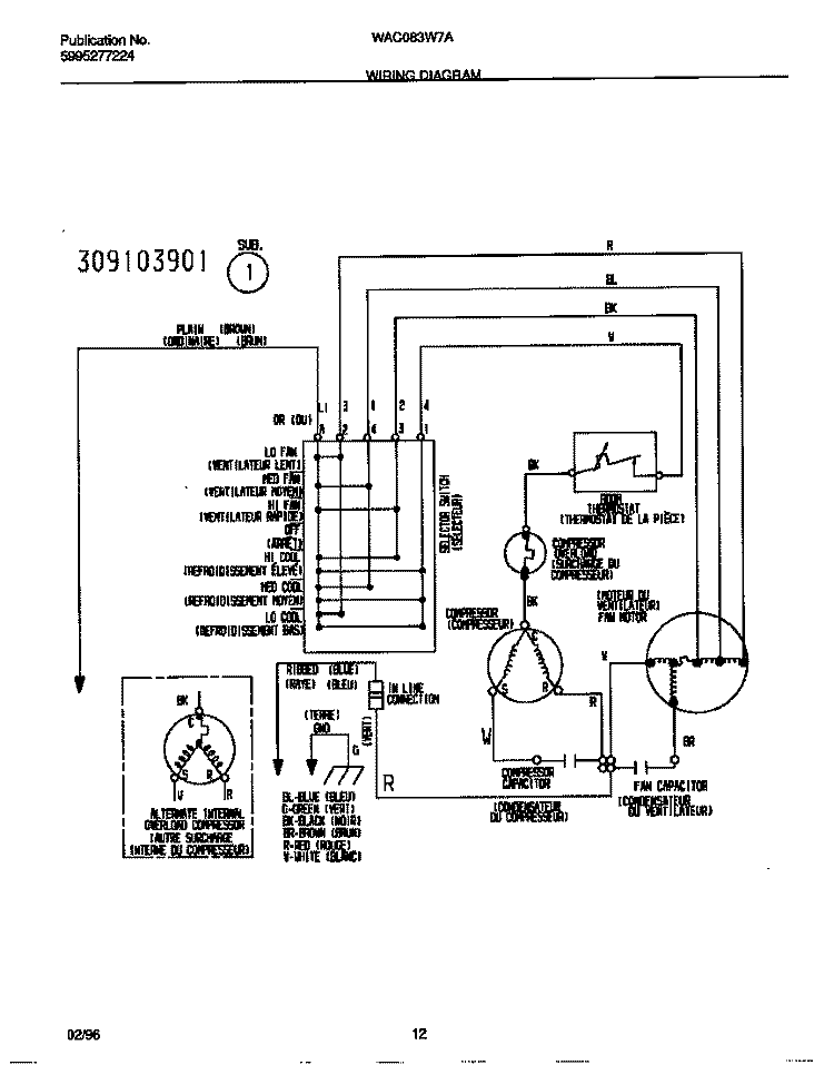 WIRING DIAGRAM Diagram and Parts List for WAC083W7A  Frigidaire Air Conditioner