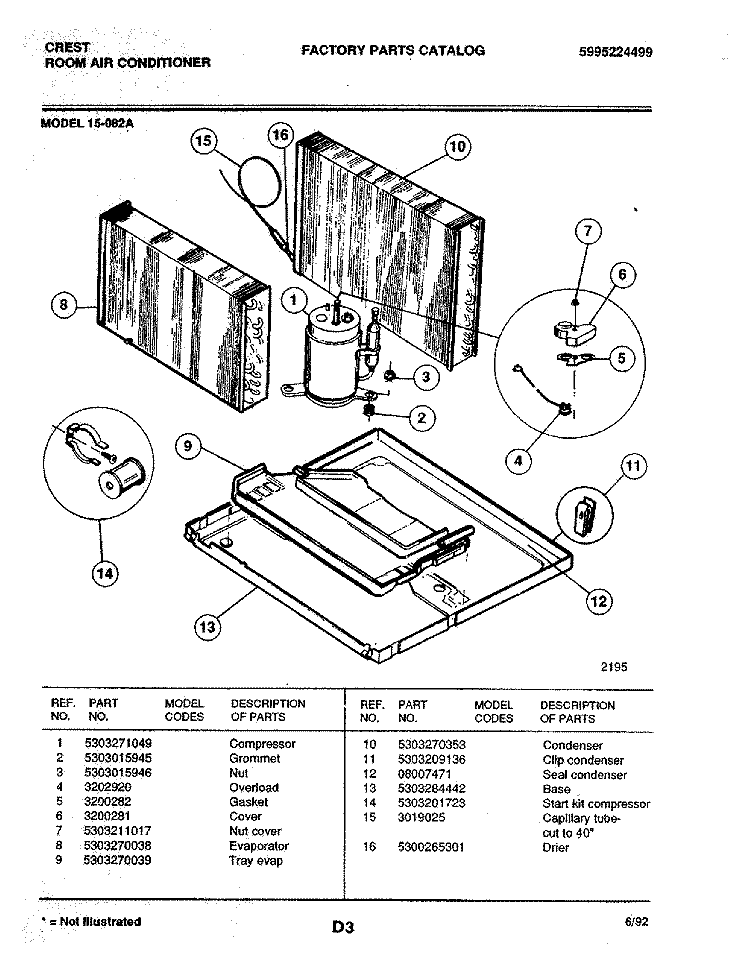 COMPRESSOR Diagram and Parts List for 15-082A  Frigidaire Air Conditioner