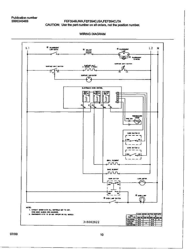 WIRING DIAGRAM Diagram and Parts List for FEF354CJSA  Frigidaire Range