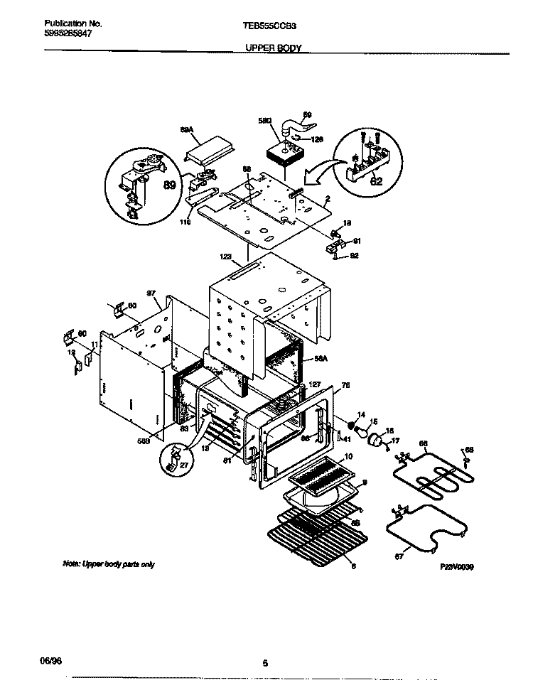 UPPER BODY Diagram and Parts List for TEB555CCB3  Tappan Wall Oven