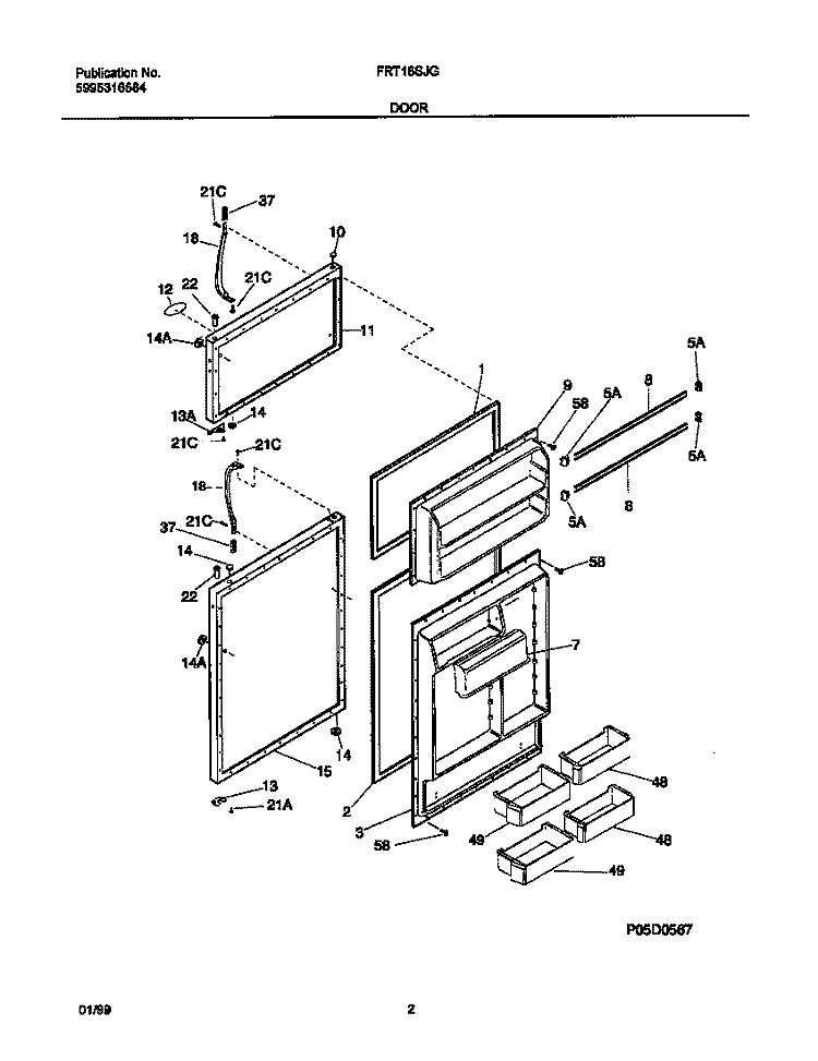 DOOR Diagram and Parts List for FRT18SJGW2  Frigidaire Refrigerator