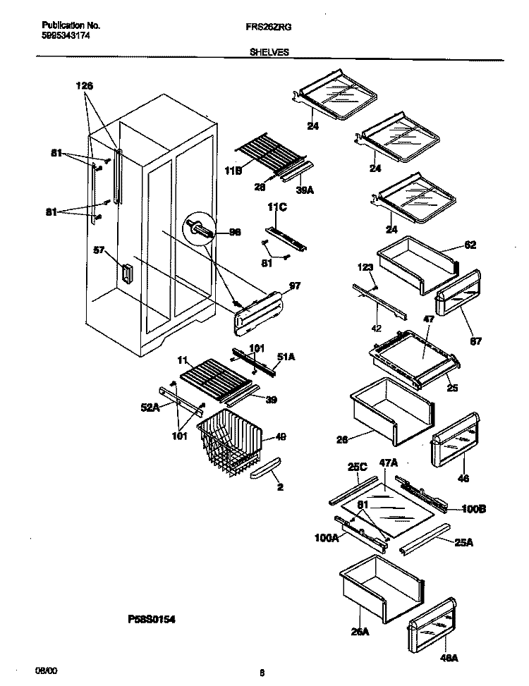 SHELVES Diagram and Parts List for FRS26ZRGDB  Frigidaire Refrigerator