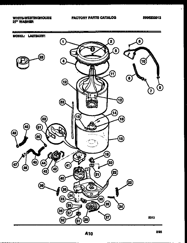 TUB DETAIL Diagram and Parts List for LA272AXW1  Frigidaire Washer