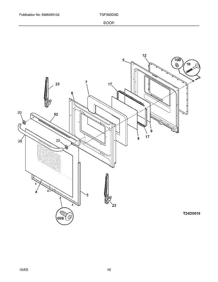 DOOR Diagram and Parts List for TGFS63DSD  Tappan Range