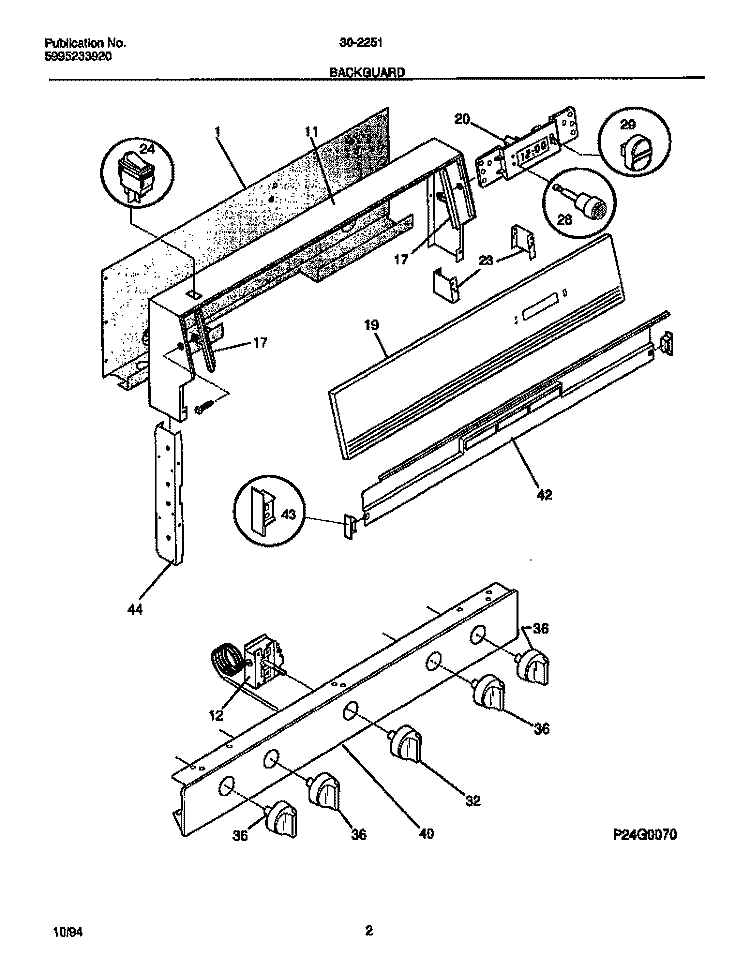 BACKGUARD Diagram and Parts List for 30-2251-00-05  Tappan Range