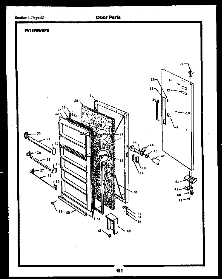 DOOR PARTS Diagram and Parts List for FV05M2WSFA  Frigidaire Freezer