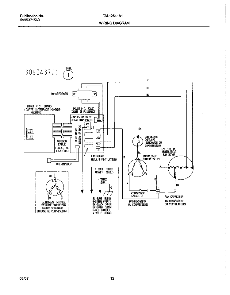 WIRING DIAGRAM Diagram and Parts List for FAL126L1A1  Frigidaire Air Conditioner