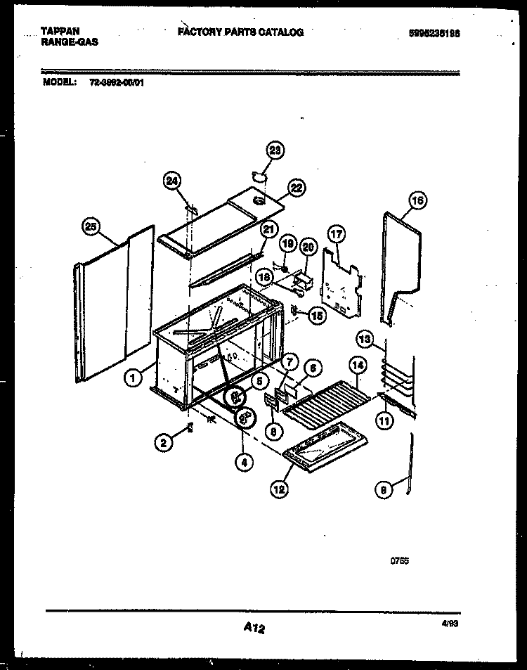 UPPER BODY PARTS Diagram and Parts List for 72-3662-23-01  Tappan Range