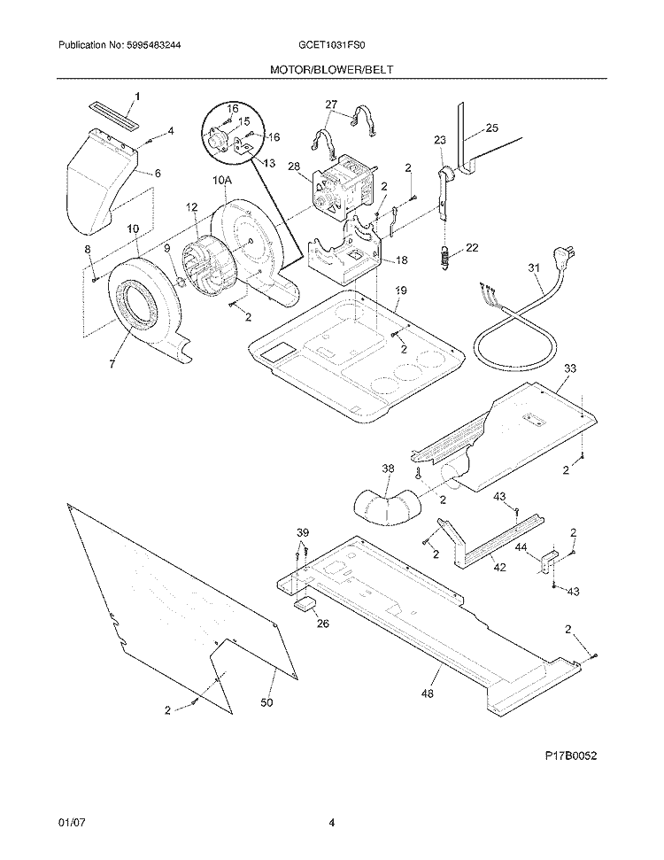 MOTOR / BLOWER / BELT Diagram and Parts List for GCET1031FS0  Frigidaire Washer Dryer Combo