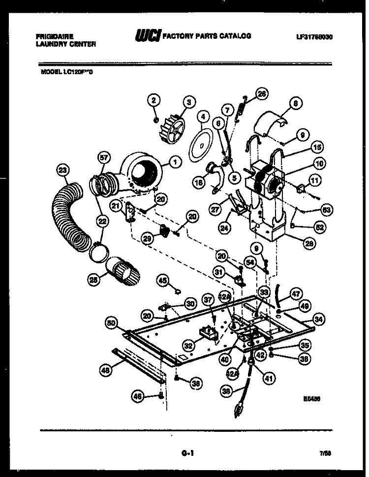 DRYER MOTOR, BLOWER AND BELT Diagram and Parts List for LC120FW0  Frigidaire Washer