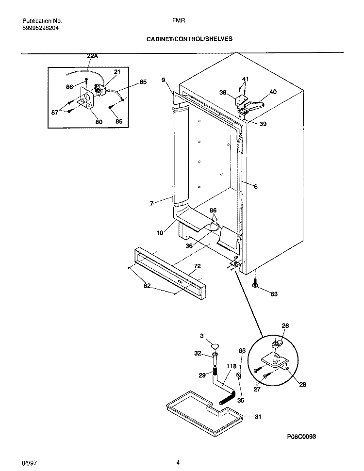 CABINET / CONTROL / SHELVES Diagram and Parts List for FMR5  Electrolux Freezer