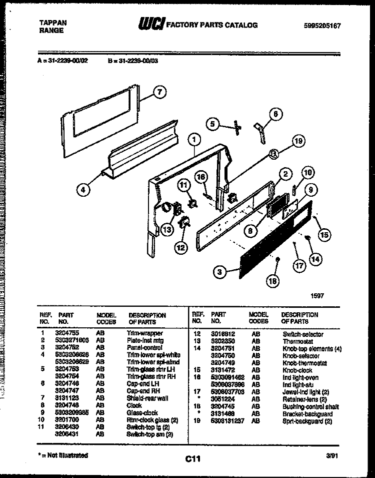 BACKGUARD Diagram and Parts List for 31-2239-00-03  Tappan Range