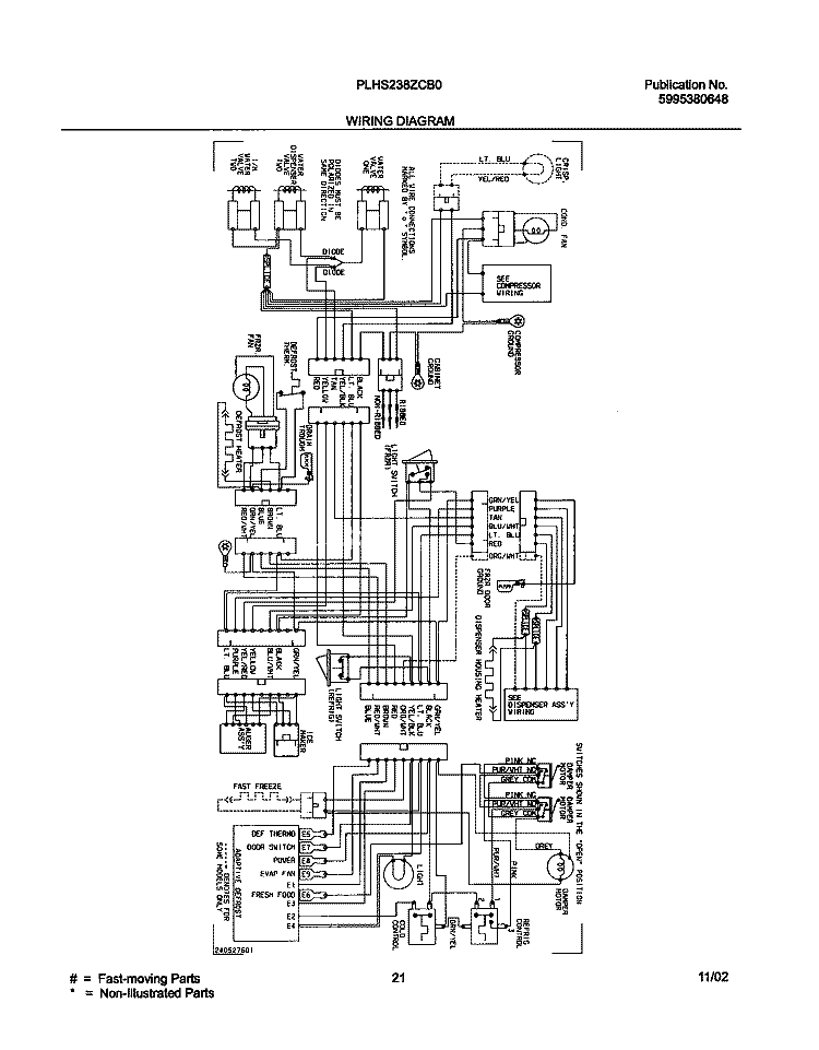 WIRING DIAGRAM Diagram and Parts List for PLHS238ZCB0  Frigidaire Refrigerator