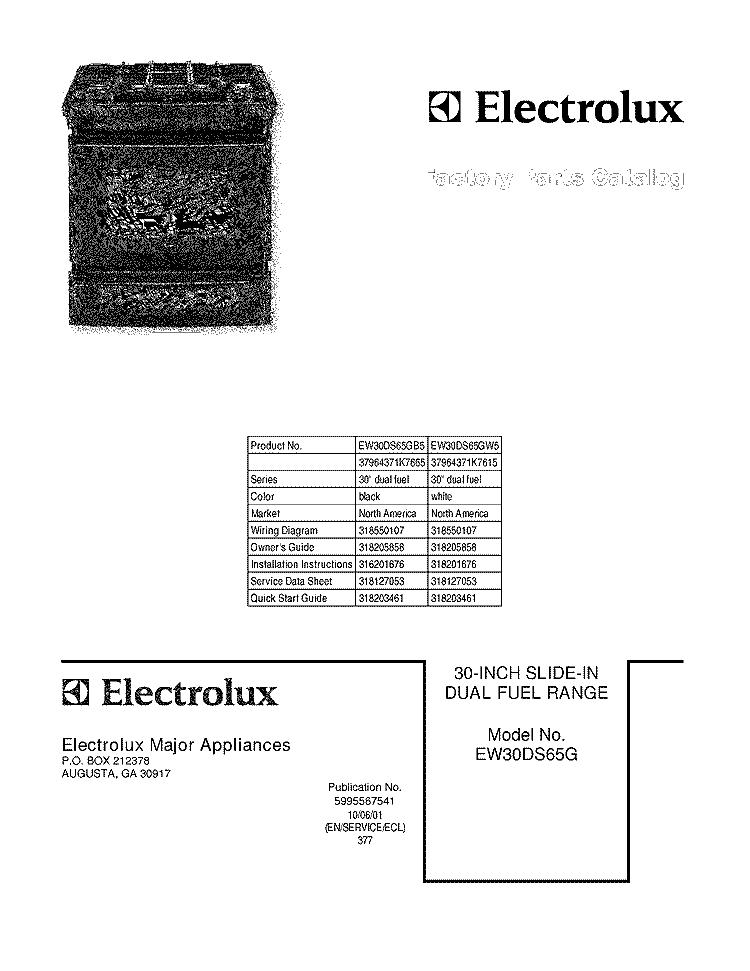 COVER Diagram and Parts List for EW30DS65GW5  Electrolux Range