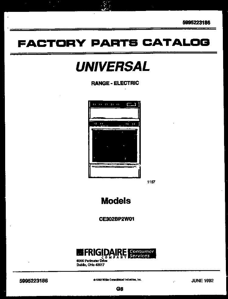 COVER Diagram and Parts List for CE302BP2WW01  Frigidaire Range