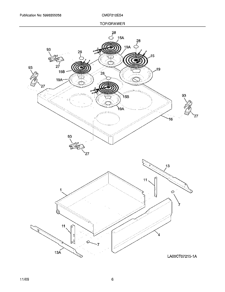 TOP/DRAWER Diagram and Parts List for CMEF212ES4  Uni Range