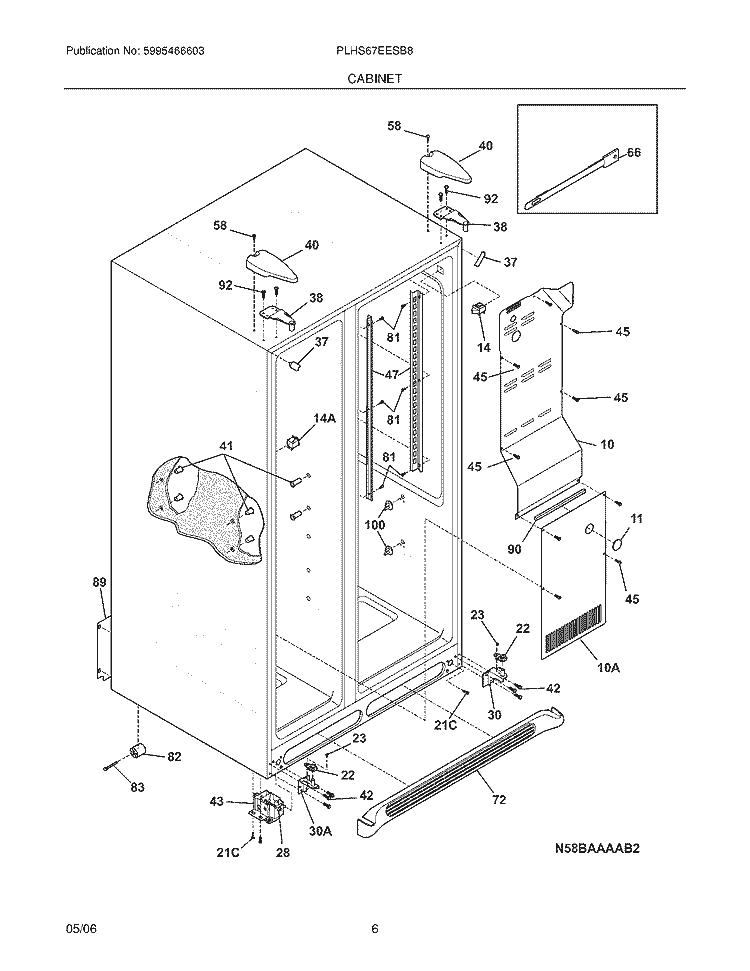CABINET Diagram and Parts List for PLHS67EESB8  Frigidaire Refrigerator