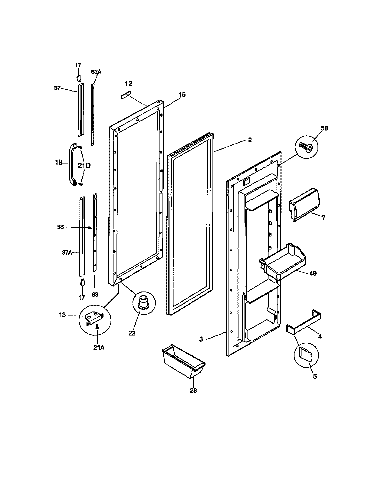 REFRIGERATOR DOOR Diagram and Parts List for FRS22WPCW0  Frigidaire Refrigerator