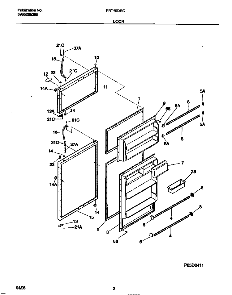 DOOR Diagram and Parts List for FRT18DRCD0  Frigidaire Refrigerator