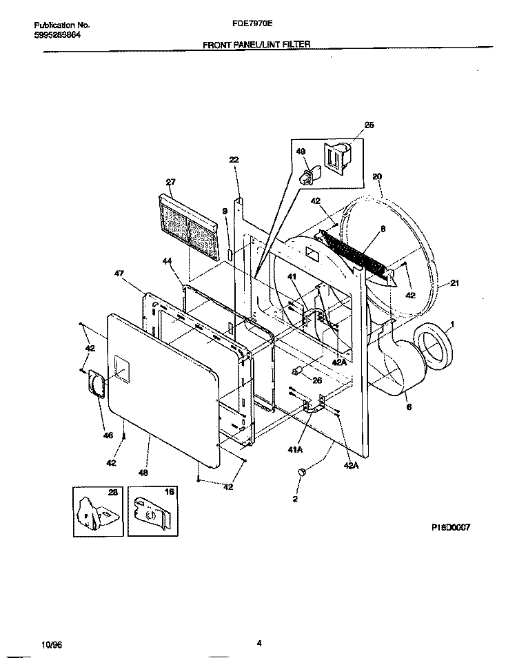 FRONT PANEL / LINT FILTER Diagram and Parts List for FDE7970EW0  Frigidaire Dryer