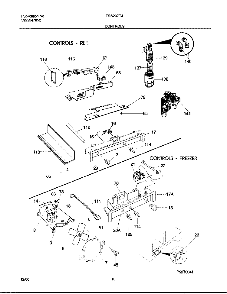 CONTROLS Diagram and Parts List for FRS23ZTJW2  Frigidaire Refrigerator