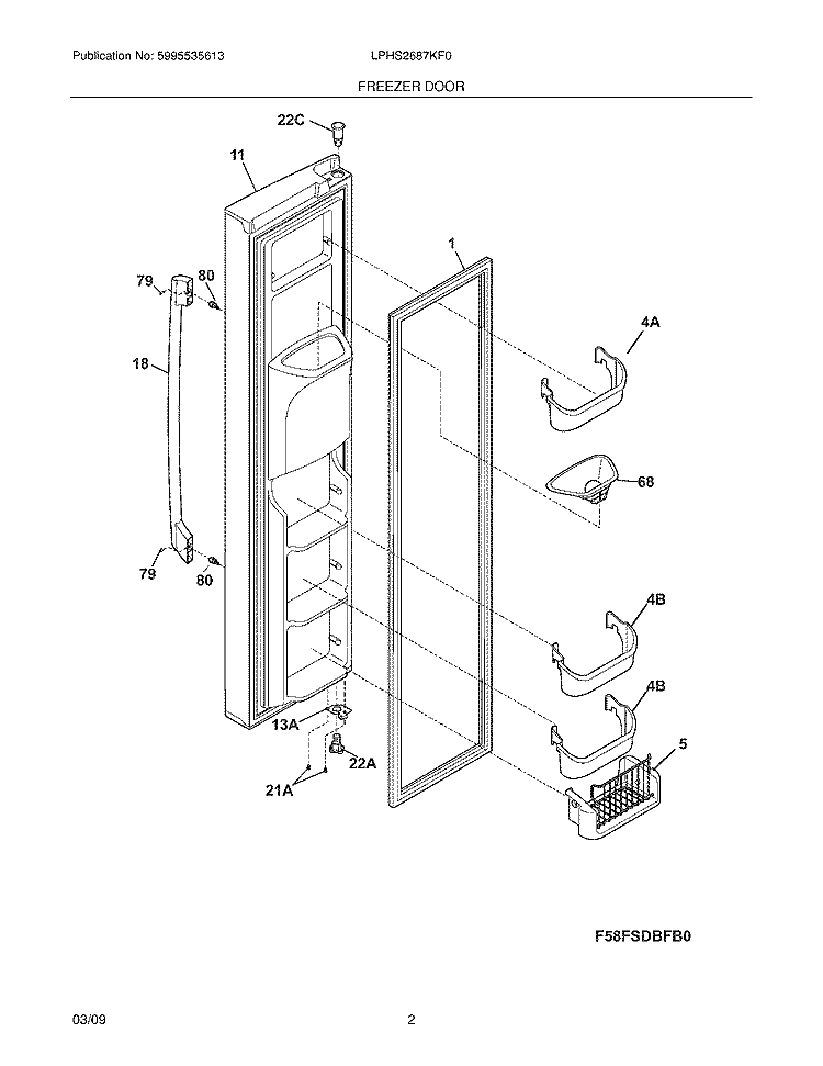 FREEZER DOOR Diagram and Parts List for LPHS2687KF0  Frigidaire Refrigerator