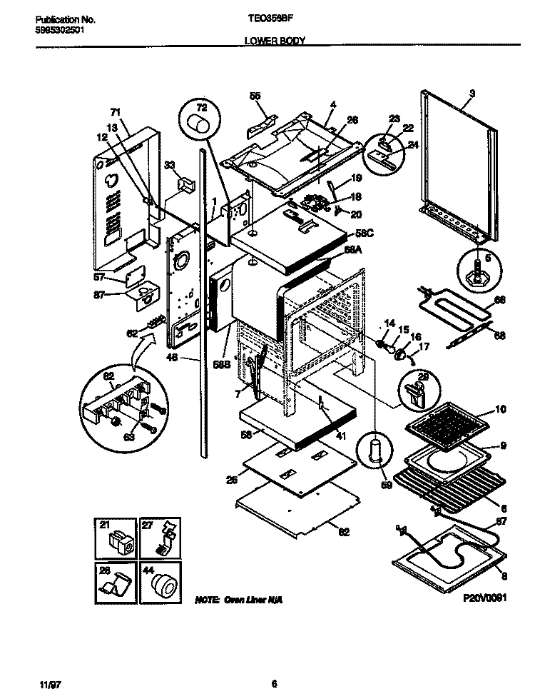 LOWER BODY Diagram and Parts List for TEO356BFD1  Tappan Range