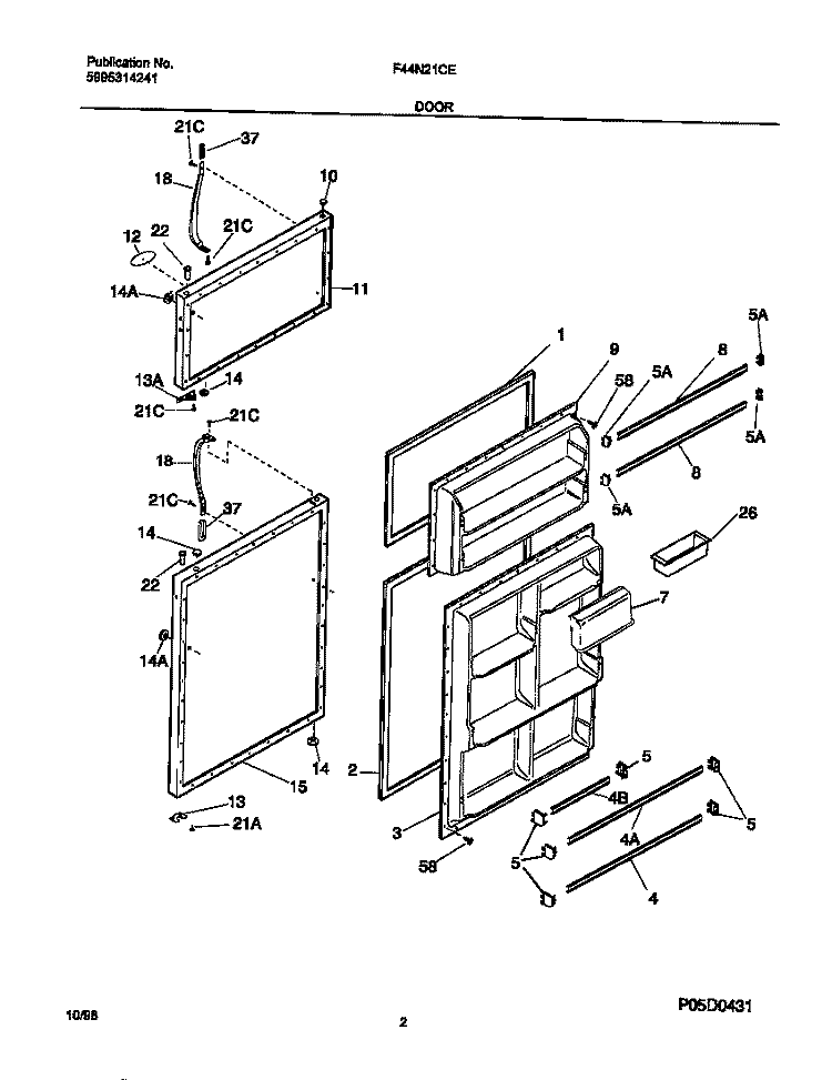 DOORS Diagram and Parts List for F44N21CED4  Frigidaire Refrigerator