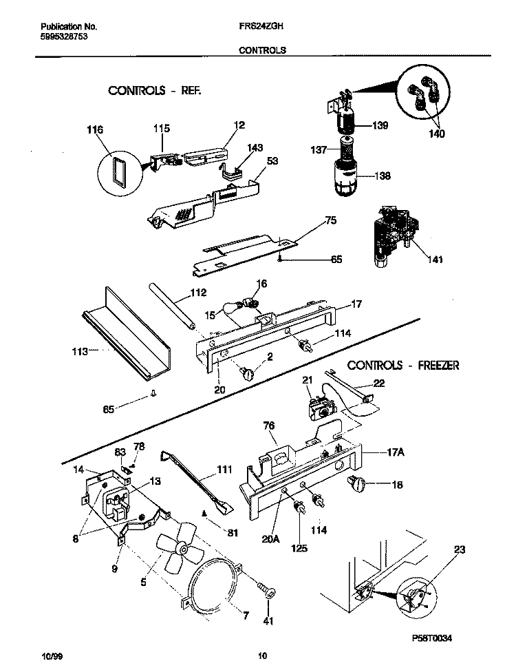 CONTROLS Diagram and Parts List for FRS24ZGHD3  Frigidaire Refrigerator