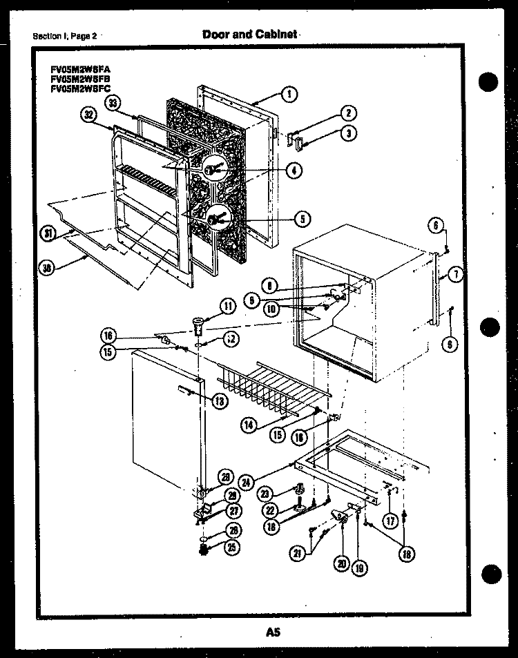 DOOR AND CABINET Diagram and Parts List for FV16M4WSFB  Frigidaire Freezer