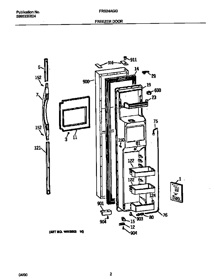 FREEZER DOOR Diagram and Parts List for FRS24AGGB6  Frigidaire Refrigerator