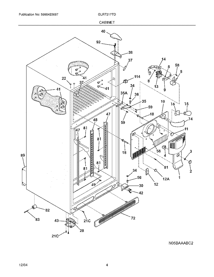 CABINET Diagram and Parts List for GLRT217TDQ3  Frigidaire Refrigerator