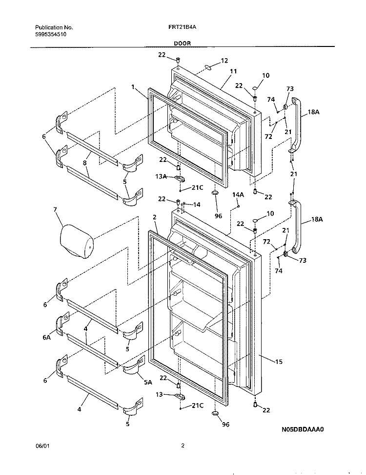 DOORS Diagram and Parts List for FRT21B4AQ1  Frigidaire Refrigerator