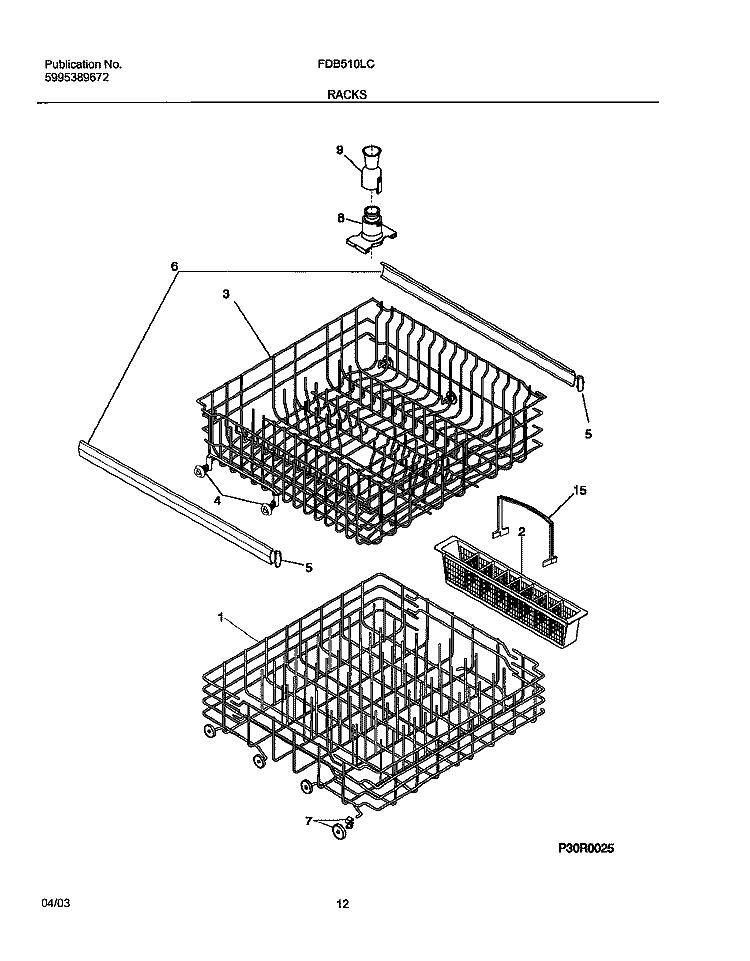 RACKS Diagram and Parts List for FDB510LCB0  Frigidaire Dishwasher