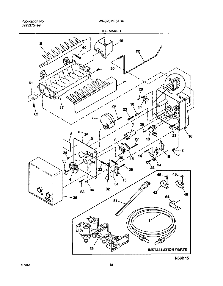 ICE MAKER Diagram and Parts List for WRS26MF5AS4  Westinghouse Refrigerator