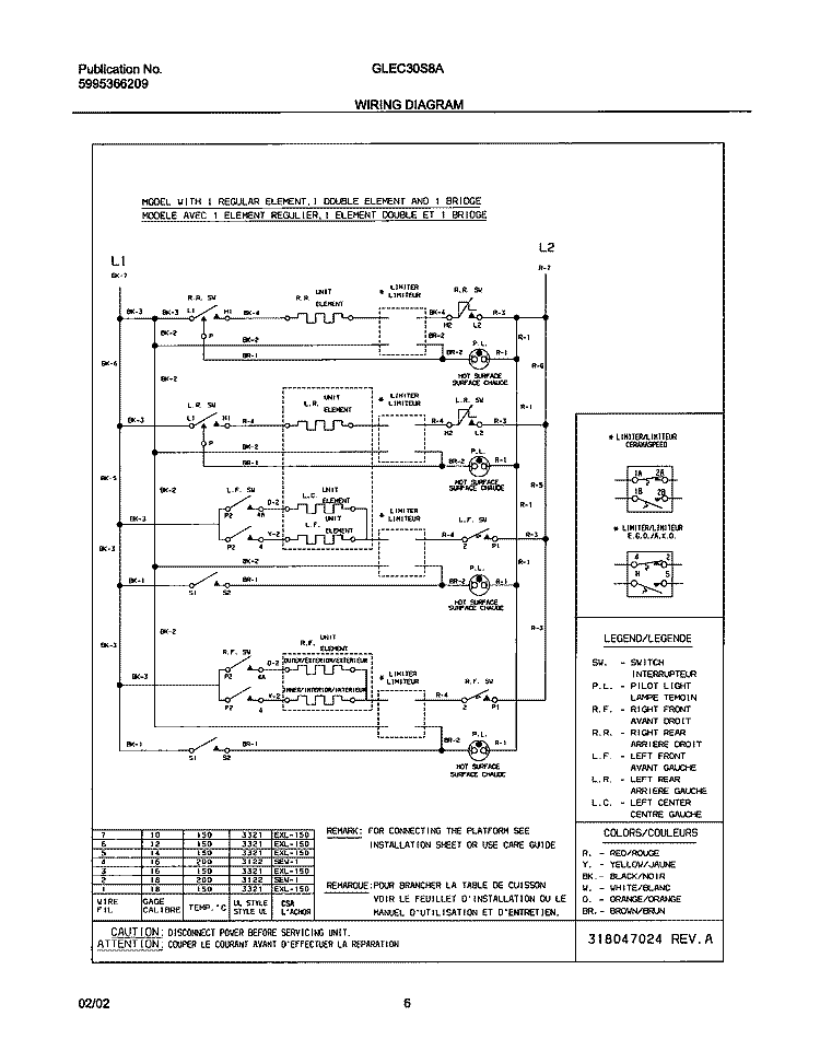 WIRING DIAGRAM Diagram and Parts List for GLEC30S8ABB  Frigidaire Cooktop