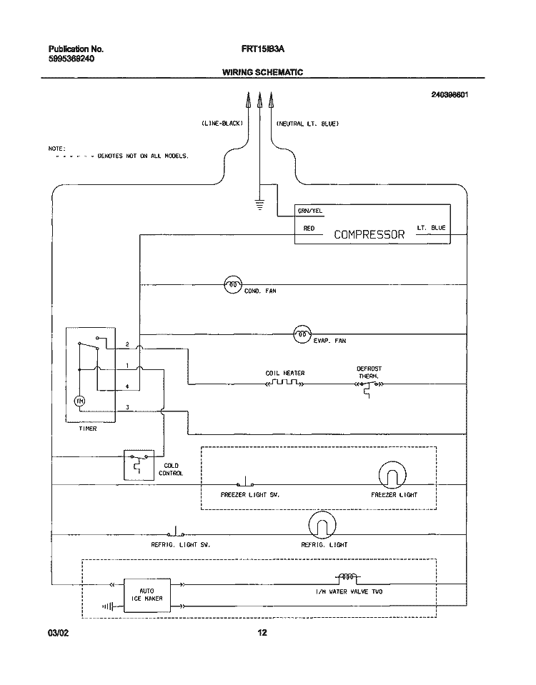 WIRING SCHEMATIC Diagram and Parts List for FRT15IB3AQ2  Frigidaire Refrigerator
