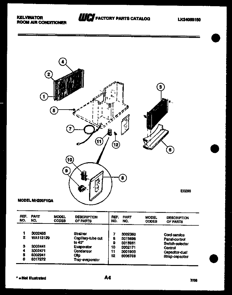 ELECTRICAL PARTS Diagram and Parts List for MH206F1QA  Kelvinator Air Conditioner