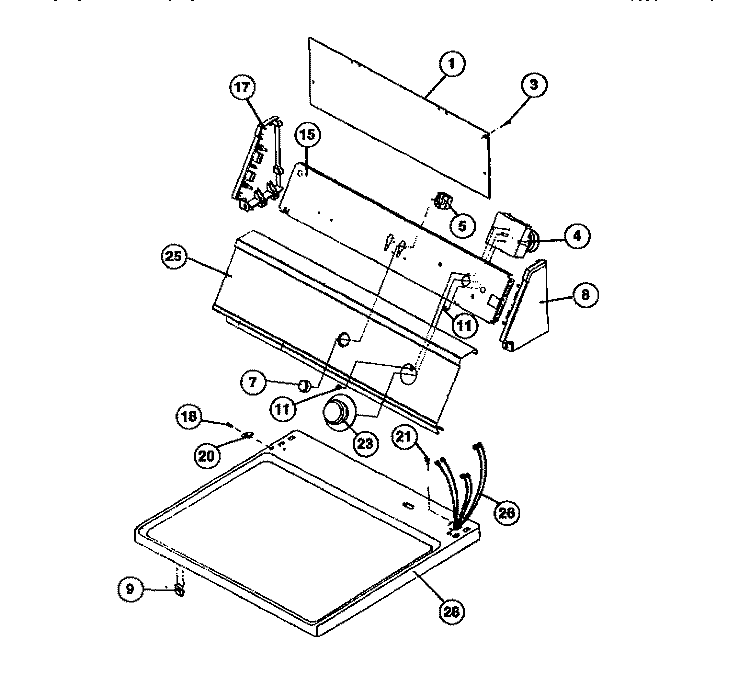 CONSOLE, CONTROLS, TOP PANEL Diagram and Parts List for DG400TXW0  Frigidaire Dryer