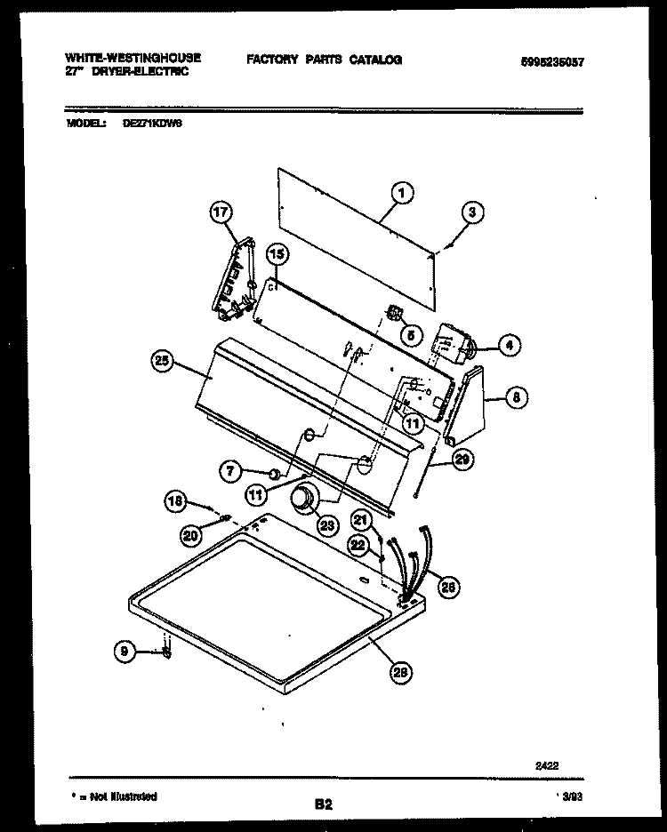 CONSOLE AND CONTROL PARTS Diagram and Parts List for DE271KDW6  Frigidaire Dryer